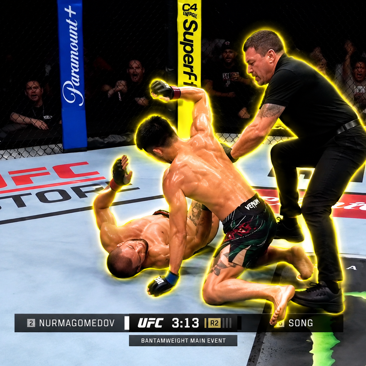 An underdog fighter turning the fight around in the cage